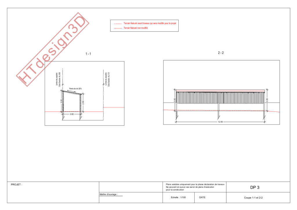 Plan en coupe DP3 pour déclaration préalable au Pays Basque