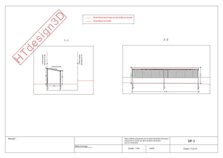 Plan en coupe DP3 pour déclaration préalable au Pays Basque
