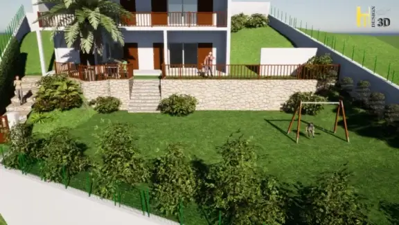 Rendu 3D extérieur maison à Ciboure – modélisation jardin et façade