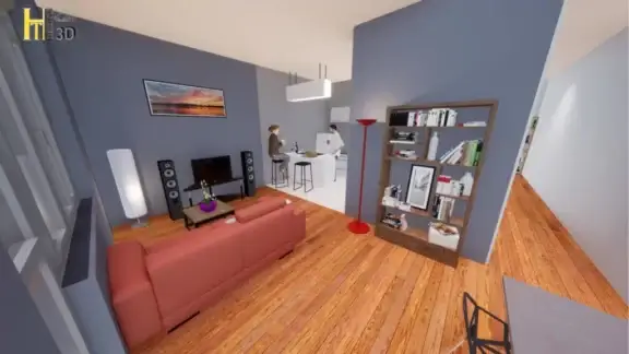 Modélisation 3D appartement à Bayonne – rendu intérieur salon