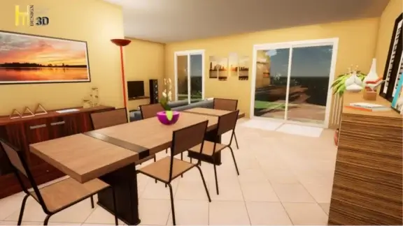 Modélisation 3D salle à manger moderne – rendu intérieur projet Pays Basque